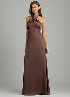 Azazie Nicole Bridesmaid Dresses Ganache A-Line Stretch Satin Dress image3