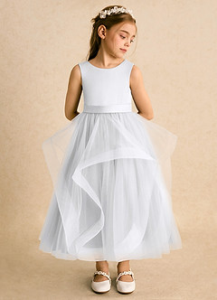 Azazie Vana Robe Demoiselle D'honneur Fillette Robe Princesse en Tulle Arc Blanc image3