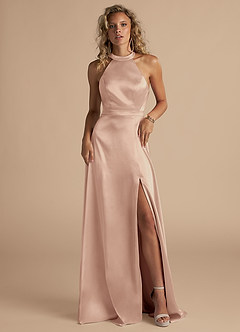 Azazie Clarice Bridesmaid Dresses English Rose A-Line High Neck Metallic Satin Dress image4