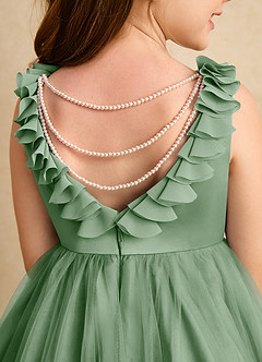 Azazie Lorita Flower Girl Dresses Matcha A-Line Beaded Tulle Dress image8