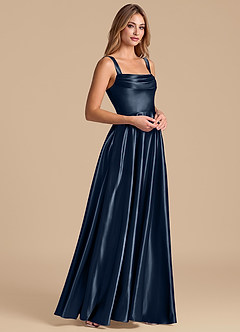 Azazie Shaude Bridesmaid Dresses Dark Navy A-Line Pleated Metallic Satin Dress image4