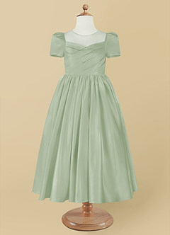 Azazie Anirra Flower Girl Dresses Ball-Gown Pleated Matte Satin Tea-Length Dress image8