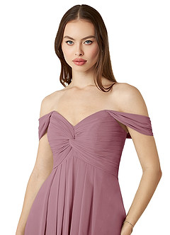 Azazie Vicenta Bridesmaid Dresses Vintage Mauve A-Line Off the Shoulder Chiffon Convertible Dress image7