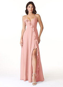 Azazie Tarni Brautjungfernkleider A-Linie Chiffon Kleid Rosettenrosa image1