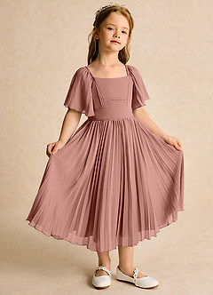Azazie Gisele Abiti da Ragazza di Fiori Abito A-Line in Chiffon Plissettato Cedro Rosa image5
