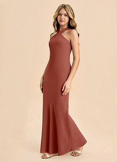 Azazie Doretta Junior Vestido de Castaño de Gasa de Corte Recto con Plisado image4