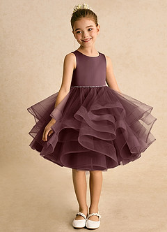 Azazie Tinie Blumenmädchenkleider Ballkleid Schleifen Tüll Kleid Sangria image3