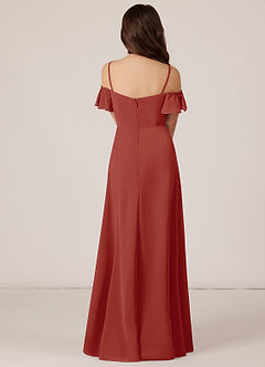 Azazie Juna Junior Robe Trapèze en Mousseline de soie Épaule décolletée Terracotta image2