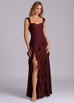 Azazie Sloane Vestidos de damas de honor Vestido Cabernet de Devorado Floral de Línea A con Escote corazón image6