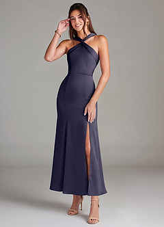 Azazie Rue Bridesmaid Dresses Stormy Mermaid Pleated Stretch Satin Dress image1