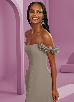 Barbie ♥ Azazie Vestidos de damas de honor Vestido de Gris Pardo de Gasa de Corte en A Convertible con Vestidos sin tirantes image5