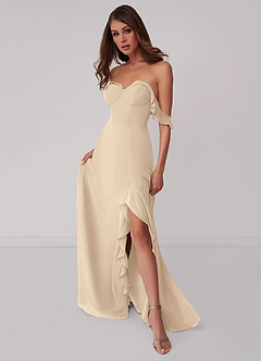 Barbie ♥ Azazie Jurken voor bruidsmeisjes Converteerbaar Jurk van Chiffon met A-Lijn Off the Shoulder Champagne image1
