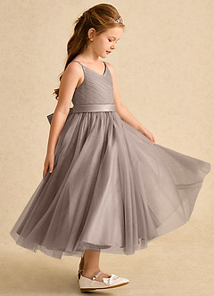 Azazie Patootie vestidos de niña de las flores Vestido de Gris Pardo de Tul de Corte En A con Tirante Espagueti image4