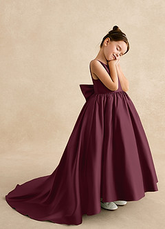 Azazie Mimia Flower Girl Dresses Cabernet A-Line Bow Matte Satin Dress image4