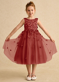 Azazie Lana Flower Girl Dresses Terracotta A-Line Sleeveless Matte Satin Dress image1