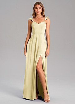 Azazie Everett Bridesmaid Dresses Lemon Sorbet A-Line Stretch Satin Dress image3