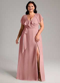 Azazie Lainey Bridesmaid Dresses Dusty Rose A-Line with Pockets Chiffon Dress image3