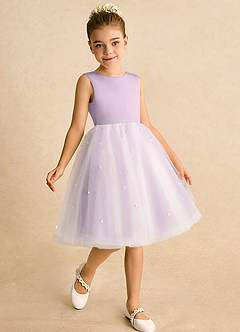 Azazie Esme Flower Girl Dresses Ivory Frosted Lilac Ball-Gown Bow Tulle Dress image3