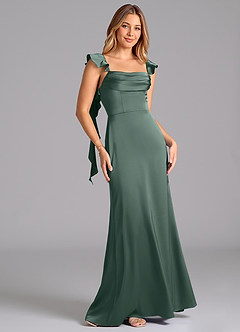 Azazie Adi Bridesmaid Dresses Sea Moss A-Line Pleated Stretch Satin Dress image5