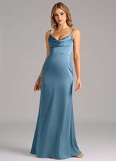 Azazie Aimee Brautjungfernkleider A-Linie Herzausschnitt Stretch-Satin Kleid Stahlblau image4