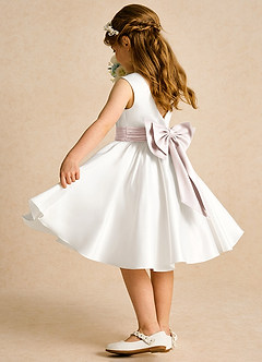 Azazie Sosie Flower Girl Dresses Ivory Rose Petal A-Line Pleated Matte Satin Dress image4
