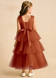 Azazie Marshmallow Blumenmädchenkleider Ballkleid Schleifen Tüll Kleid Paprika image2