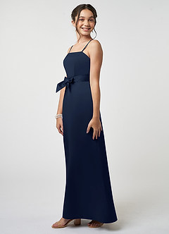 Azazie Anina Junior Dark Navy A-Line Bow Matte Satin Dress image5