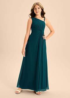 Azazie Brooke Junior Pine A-Line Side Slit Chiffon Dress image4