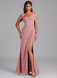 Azazie Johana Abiti da Damigella Abito Convertibile Sirena in Chiffon a Spalla Scoperta Rosa Polverosa image4