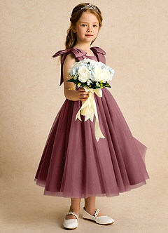 Azazie Serene Flower Girl Dresses Desert Rose Ball-Gown Bow Matte Satin Dress image5