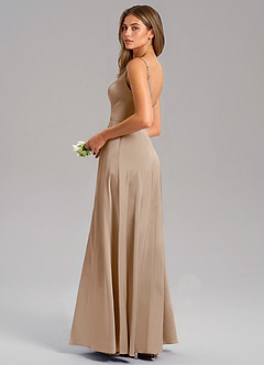 Azazie Talina Brautjungfernkleider A-Linie Stretch-Satin Kleid Taupe image6