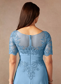 Azazie Raissa Mother of the Bride Dresses Steel Blue A-Line Lace Chiffon Dress image8