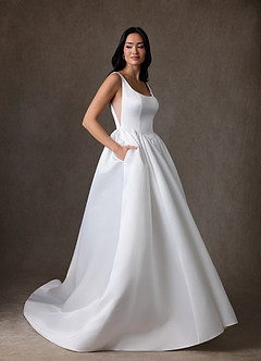 Azazie Skylin At-home Try On Dresses Diamond White Ball-Gown with Pockets Satin Dress image4