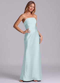 Azazie Ailanie Brudtärnklänningar Klä av Tubklänning i Stretch Satin Axelbandslös Dimma image5