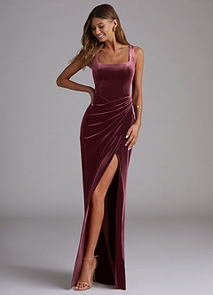 Azazie Mero Bridesmaid Dresses Raspberry Sheath Pleated Velvet Dress image1