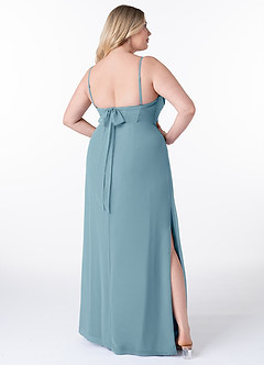 Azazie Mai Robes de demoiselle d'honneur Robe Fourreau en Mousseline de soie Plissée Bleu Maussade image9