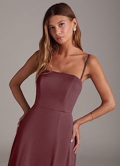 Azazie Wren Jurken voor bruidsmeisjes Converteerbaar Jurk van Stretch Satijn met A-Lijn Strapless Sangria image2