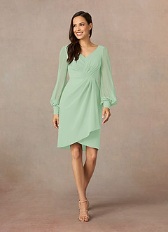 Azazie Karen Mother of the Bride Dresses Dusty Sage Sheath Pleated Stretch Crepe Dress image1