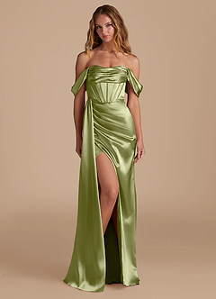 Azazie Amyra Bridesmaid Dresses Pistachio Mermaid Sweetheart Neckline Metallic Satin Convertible Dress image1
