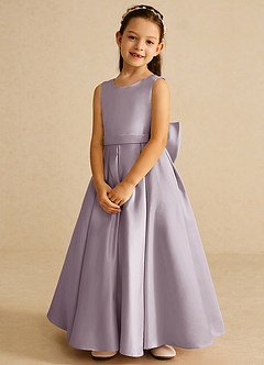 Azazie Pipsy Blumenmädchenkleider A-Linie Schleifen Matte Satin Kleid Dämmerung image4