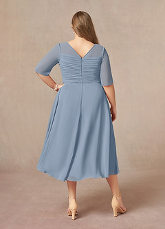 Azazie Naomi Mother of the Bride Dresses Dusty Blue A-Line Boatneck Pleated Chiffon Dress image11