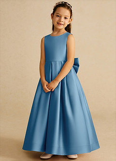 Azazie Cailee Flower Girl Dresses Steel Blue Ball-Gown Pleated Matte Satin Dress image4