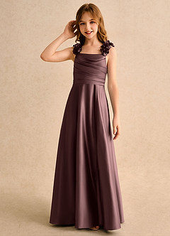 Azazie Rosita Girls Formal Blumenmädchenkleider A-Linie Plissee Matte Satin Kleid Espresso image6