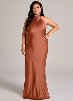 Azazie Velli Abiti da Damigella Abito Sirena in Raso Elasticizzato Collo Alto Cedro Rosa image8