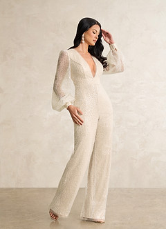 Azazie Virginia Wedding Dresses Diamond White Champagne Pant Styles with Pockets Beading Dress image4