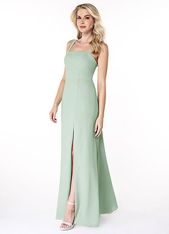 Azazie Jay Bridesmaid Dresses Agave A-Line Square Neckline Side Slit Chiffon Dress image4