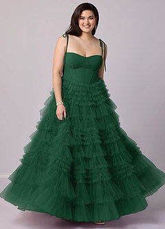 Barbie ♥ Azazie Abiti da Damigella Abito A-Line in Tulle Scollo a Cuore Verde Scuro image6