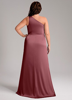 Azazie Phaedra Vestidos de damas de honor Vestido de Rosa Del Desierto de Satén Elástico de Corte en A con Hombro unilateral image2
