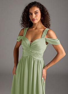 Azazie Lianne Vestidos de damas de honor Vestido de Salvia Polvorienta de Satén Elástico de Corte en A con Vestidos sin tirantes image3