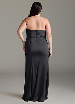 Azazie Yola Bridesmaid Dresses Black Sheath V-Neck Pleated Stretch Satin Convertible Dress image9
